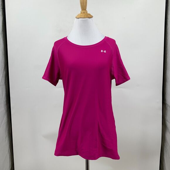Under Armour Fitted Shirt Women M Medium Heat Gear Training Pink Short Sleeve - Picture 2 of 9